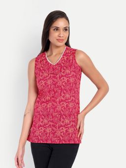 Meeranshi - Cotton Printed V Neck Sleeveless Pink Tunic
