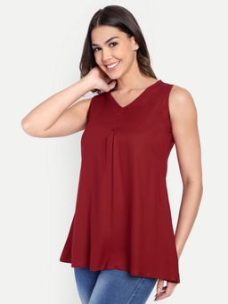 Meeranshi - V Neck Trendy Rayon Maroon Tunic