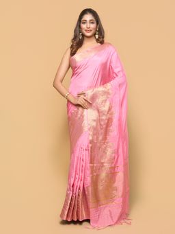 Pallu Patari - Women Woven Dupion Silk Pink Saree With Unstitched Blouse