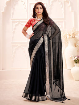 Akhilam - Georgette Woven Design Black Saree With Unstitched Blouse