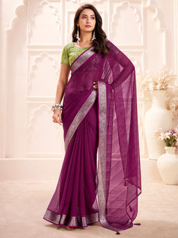 Akhilam - Georgette Woven Design Purple Saree With Unstitched Blouse