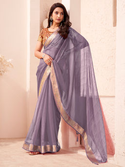 Akhilam - Georgette Woven Design Lavender Saree With Unstitched Blouse