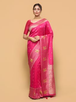 Pallu Patari - Women Zari Woven Banarasi Silk Pink Saree with Unstitched Blouse