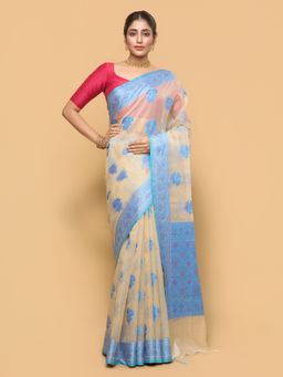 Pallu Patari - Women Woven Kota Silk Blue Saree with Unstitched Blouse