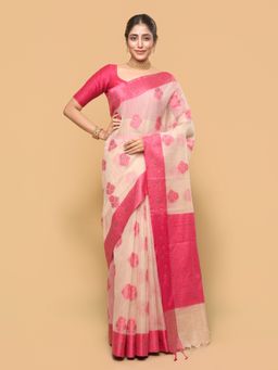 Pallu Patari - Women Woven Kota Silk Pink Saree with Unstitched Blouse