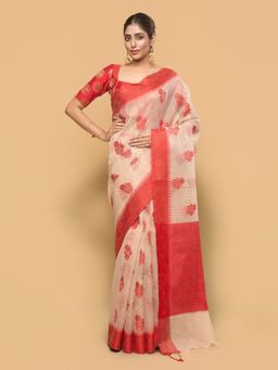 Pallu Patari - Women Woven Kota Silk Red Saree with Unstitched Blouse
