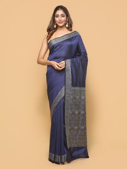 Pallu Patari - Women Woven Banarasi Silk Blue Saree with Unstitched Blouse