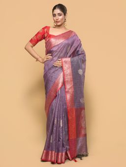 Pallu Patari - Women Zari Woven Kota Silk Purple Saree with Unstitched Blouse