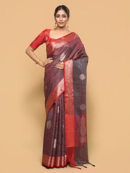 Pallu Patari - Women Zari Woven Kota Silk Red Saree with Unstitched Blouse