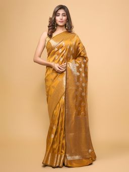 Pallu Patari - Women Zari Woven Banarasi Silk Mustard Saree with Unstitched Blouse