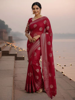 Akhilam - Georgette Woven Red Saree With Unstitched Blouse