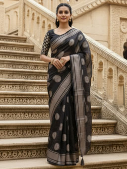 Akhilam - Georgette Woven Black Saree With Unstitched Blouse