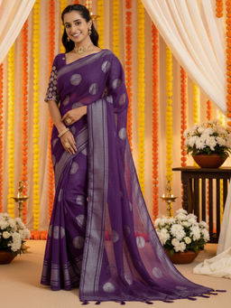 Akhilam - Georgette Woven Purple Saree With Unstitched Blouse