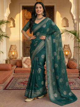 Akhilam - Georgette Woven Teal Saree With Unstitched Blouse