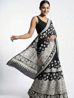 Niska - Ethnic Motifs Silk Blend Handloom Black Saree without Blouse