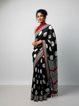 Niska - Midnight Polka Statement Modal Silk Black Saree without Blouse