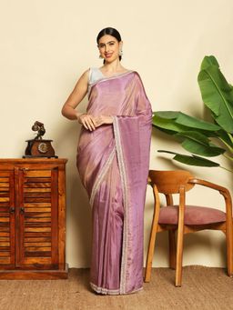 MEENA BAZAAR - Embellished Art Silk Purple Saree without Blouse