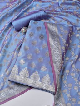 MEENA BAZAAR - Woven Chanderi Blue Unstitched Kurta with Pant and Dupatta