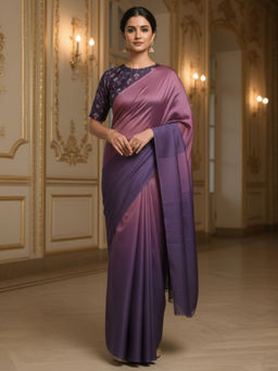 Akhilam - Georgette Ombre Solid Purple Saree With Unstitched Blouse
