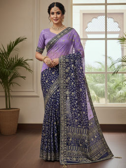 Akhilam - Georgette Embellished Designer Purple Saree With Unstitched Blouse