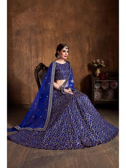 Pink Ethnic - Blue Raw Silk Embroidered Semi-Stitched Lehenga with Unstitched Choli and Dupatta