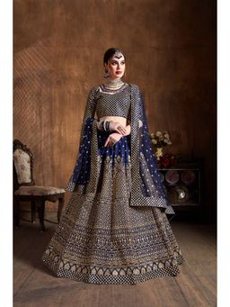 Pink Ethnic - Navy Blue Silk Embroidered Semi-Stitched Lehenga with Unstitched Choli and Dupatta