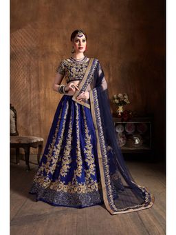 Pink Ethnic - Navy Blue Silk Embroidery Semi-Stitched Lehenga with Unstitched Choli and Dupatta