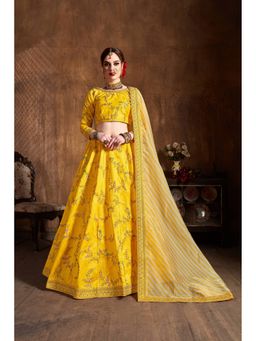 Pink Ethnic - Yellow Mulberry Silk Semi-Stitched Lehenga with Unstitched Blouse and Dupatta