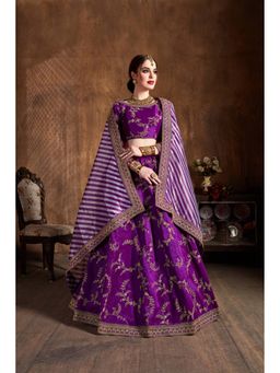 Pink Ethnic - Purple Mulberry Silk Semi-Stitched Lehenga with Unstitched Blouse and Dupatta