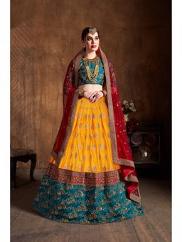Pink Ethnic - Yellow Banarasi Silk Semi-Stitched Lehenga with Unstitched Choli and Dupatta