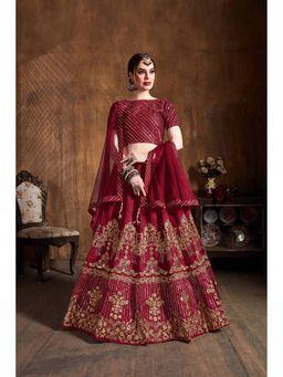 Pink Ethnic - Art Silk Red Sequins Semi-Stitched Lehenga with Unstitched Choli and Net Dupatta