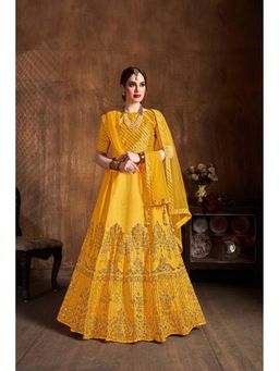 Pink Ethnic - Art Silk Yellow Sequins Semi-Stitched Lehenga with Unstitched Choli and Net Dupatta