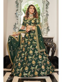 Pink Ethnic - Green Art Silk Embroidered Semi-Stitched Lehenga with Unstitched Choli and Dupatta
