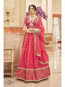 Pink Ethnic - Pink Organza Embroidered Semi-Stitched Lehenga with Unstitched Choli and Dupatta