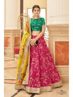 Pink Ethnic - Pink Art Silk Embroidered Semi-Stitched Lehenga with Unstitched Choli and Dupatta