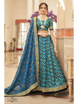 Pink Ethnic - Blue Art Silk Embroidery Semi-Stitched Lehenga with Unstitched Choli and Net Dupatta