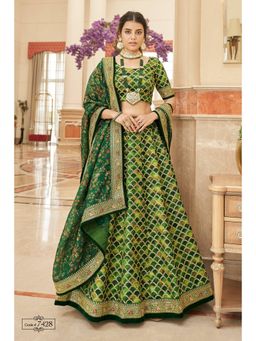 Pink Ethnic - Green Art Silk Embroidery Semi-Stitched Lehenga with Unstitched Choli and Dupatta