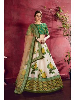Pink Ethnic - Cream Banglori Silk Floral Semi-Stitched Lehenga with Unstitched Choli and Dupatta