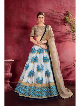 Pink Ethnic - White Banglori Silk Floral Semi-Stitched Lehenga with Unstitched Choli and Dupatta
