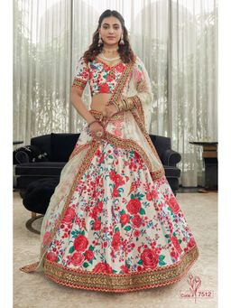 Pink Ethnic - White Art Silk Floral Semi-Stitched Lehenga with Unstitched Choli and Dupatta