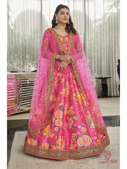 Pink Ethnic - Pink Art Silk Digital Floral Semi-Stitched Lehenga with Unstitched Choli and Dupatta