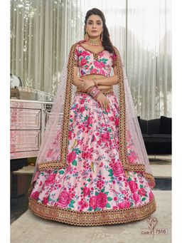 Pink Ethnic - Pink Art Silk Digital Floral Semi-Stitched Lehenga with Unstitched Choli and Dupatta