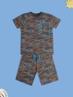 MINI KLUB - Printed Boys Dark Grey Lounge Wear (Set of 2)