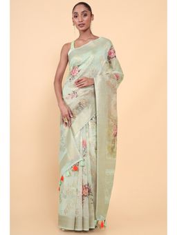 Soch - Women Green Chanderi Floral Saree with Unstitched Blouse