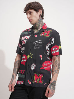 HIGHLANDER - Black Mickey Mouse Cuban Collar Shirt