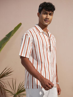 HIGHLANDER - Red Stripes Cuban Collar Oversized Shirt