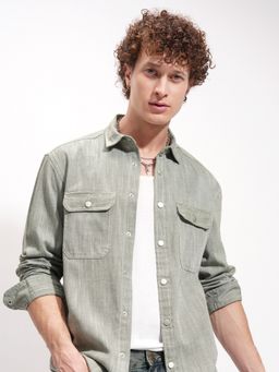 HIGHLANDER - Olive Solid Utility Pocket Oversized Shirt