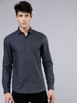 HIGHLANDER - Men's Grey Slim Fit Printed Casual Shirt