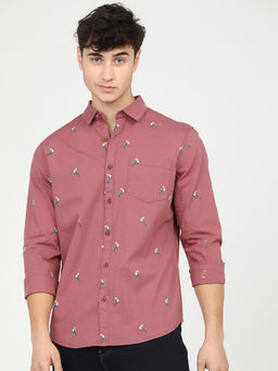HIGHLANDER - Men's Mauve Slim Fit Opaque Printed Casual Shirt