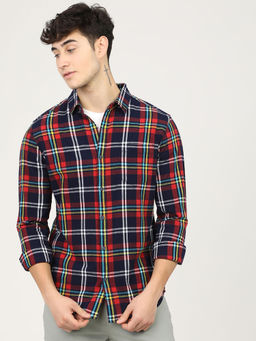 HIGHLANDER - Men's Slim Fit Opaque Checked Cotton Casual Shirt